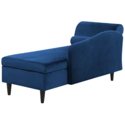 Chaise Longue Côté Gauche En Velours Bleu LUIRO -Promos Chesteris Boutique meridienne 17476701