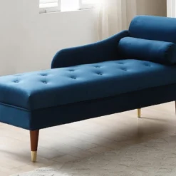 Méridienne Droite En Velours Bleu Canard UMARI -Promos Chesteris Boutique meridienne 19409245