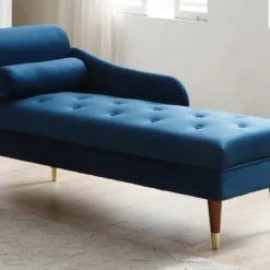 Méridienne Gauche En Velours Bleu Canard UMARI 15 Méridienne Gauche En Velours Bleu Canard UMARI -Promos Chesteris Boutique meridienne 19409285