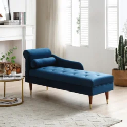 Méridienne Gauche En Velours Bleu Canard UMARI