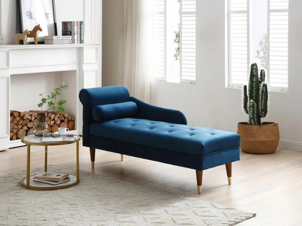 Méridienne Gauche En Velours Bleu Canard UMARI 1 Méridienne Gauche En Velours Bleu Canard UMARI