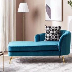 Chaise Longue Côté Droit En Velours Bleu Marine ALLIER