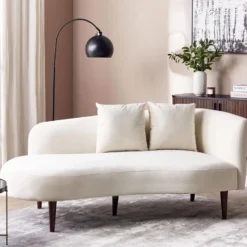 Chaise Longue Côté Droit En Velours Blanc Crème CHAUMONT