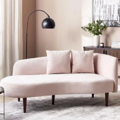 Chaise Longue Côté Droit En Velours Rose CHAUMONT