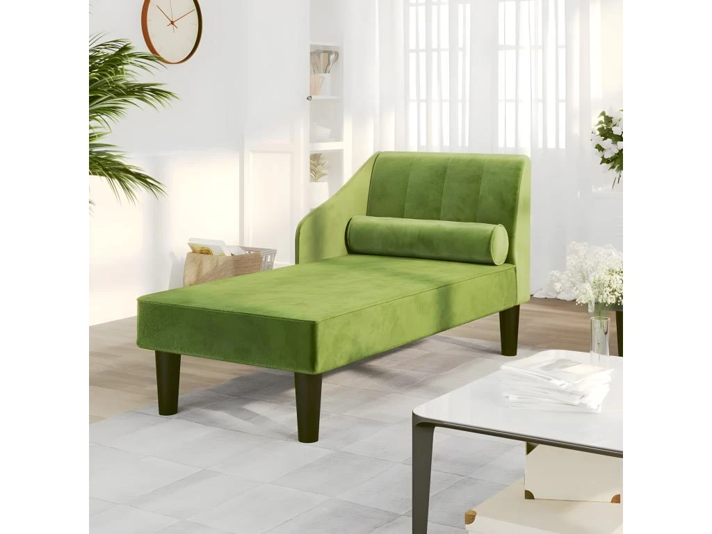 Chaise Longue Avec Traversin Vert Clair Velours 1 Chaise Longue Avec Traversin Vert Clair Velours