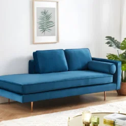 Méridienne Droite En Velours KAHEL - Bleu Canard