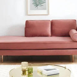 Méridienne Droite En Velours KAHEL - Vieux Rose -Promos Chesteris Boutique meridienne 496569