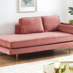 Méridienne Droite En Velours KAHEL - Vieux Rose -Promos Chesteris Boutique meridienne 496583