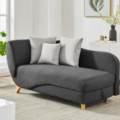 Méridienne Gauche Convertible En Tissu Anthracite Avec Coffre De Rangement PENELOPE