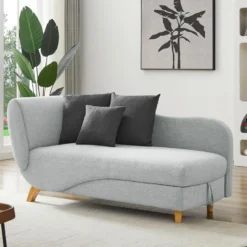 Méridienne Gauche Convertible En Tissu Gris Clair Avec Coffre De Rangement PENELOPE