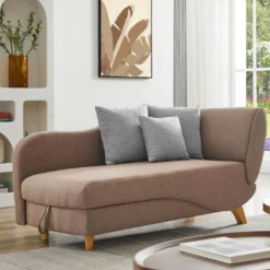 Méridienne Droite Convertible En Tissu Marron Avec Coffre De Rangement PENELOPE