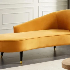 Méridienne Droite En Velours Jaune ABAJO