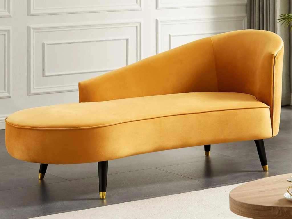 Méridienne Droite En Velours Jaune ABAJO 1 Méridienne Droite En Velours Jaune ABAJO