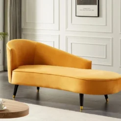 Méridienne Gauche En Velours Jaune ABAJO -Promos Chesteris Boutique meridienne 8874031