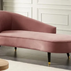 Méridienne Gauche En Velours Vieux Rose ABAJO