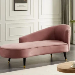 Méridienne Droite En Velours Vieux Rose ABAJO -Promos Chesteris Boutique meridienne 8876435