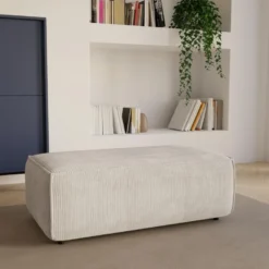 Pouf En Velours Côtelé Beige AMELIA