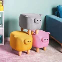 Tabouret Enfant En Tissu Gris Clair PIGGY