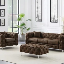 Pouf Chesterfield En Microfibre Aspect Cuir Vieilli EDWINA -Promos Chesteris Boutique pouf 12298127