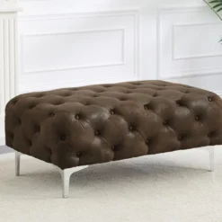 Pouf Chesterfield En Microfibre Aspect Cuir Vieilli EDWINA
