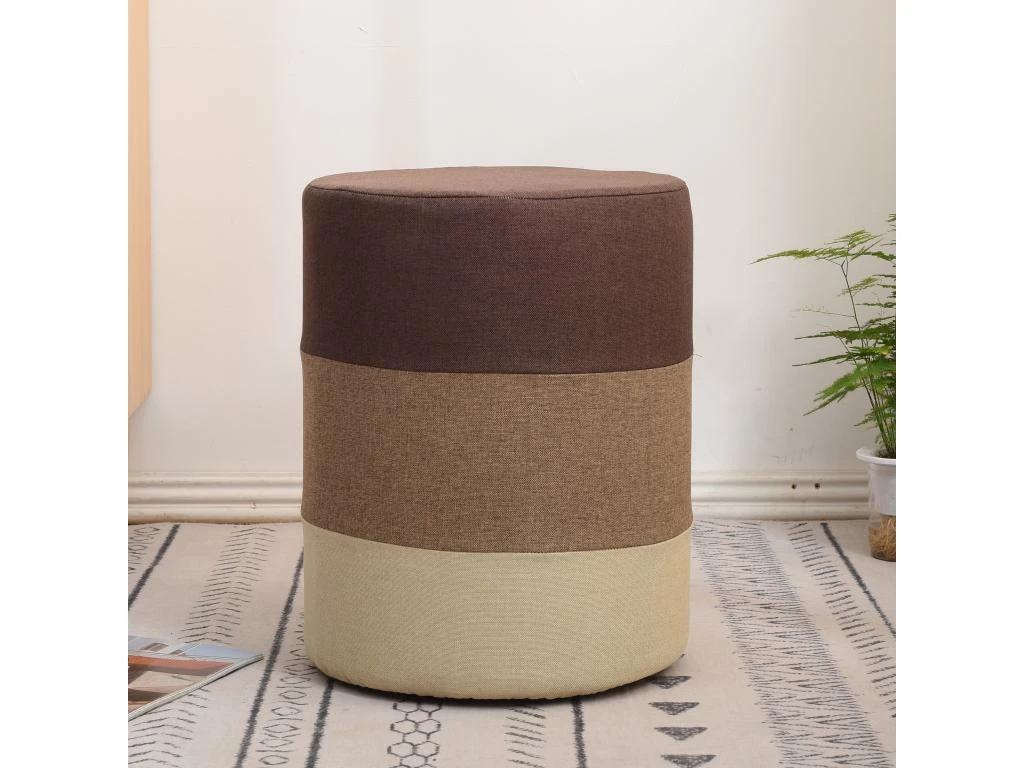 Pouf Assise Tissu Rond Marron Beige Vintage 45x35x35 1 Pouf Assise Tissu Rond Marron Beige Vintage 45x35x35