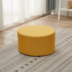 Pouf Tabouret Repose-pieds Rembourrée Bois Tissu Jaune 25x45x45