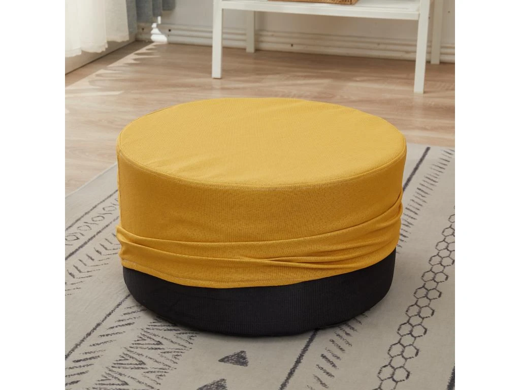 Pouf Tabouret Repose-pieds Rembourrée Bois Tissu Jaune 25x45x45 4 Pouf Tabouret Repose-pieds Rembourrée Bois Tissu Jaune 25x45x45 – Image 4