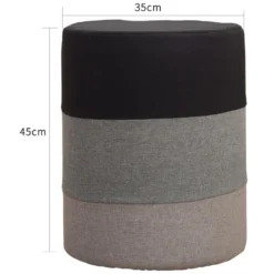 Pouf Assise Pouffe Tissu Rond Gris Blanc Vintage 45x35x35 -Promos Chesteris Boutique pouf 12520977