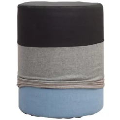 Pouf Assise Pouffe Tissu Rond Gris Blanc Vintage 45x35x35 -Promos Chesteris Boutique pouf 12520979