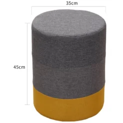 Tabouret Repose-pieds Pouf Rond Bois Tissu Jaune Gris 32x30x12 -Promos Chesteris Boutique pouf 12521011