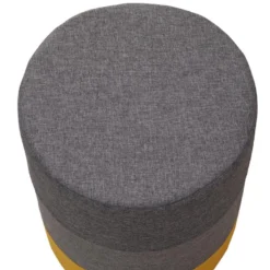 Tabouret Repose-pieds Pouf Rond Bois Tissu Jaune Gris 32x30x12 -Promos Chesteris Boutique pouf 12521013