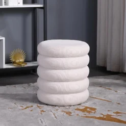 Pouf En Velours Côtelé Crème ECAMBI