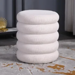 Pouf En Velours Côtelé Crème ECAMBI -Promos Chesteris Boutique pouf 14507377