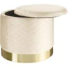 Pouf Tabouret Siège Coffre De Rangement Aspect Velours Matelassé Beige 08_0000576