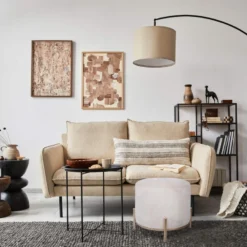 Tabouret Pouf Repose-pieds Rembourré Beige Velours De Style Classique