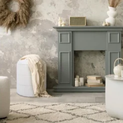 Pouf Rangement Tabouret Rond Tapissé Blanc Pour Salon Salle De Bain