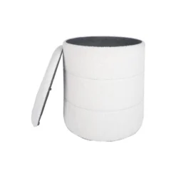 Pouf Rangement Tabouret Rond Tapissé Blanc Pour Salon Salle De Bain -Promos Chesteris Boutique pouf 15948981