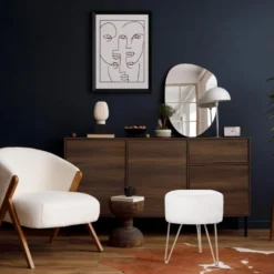 Tabouret En Velours Puff Rembourré Beige Avec Support En Fer