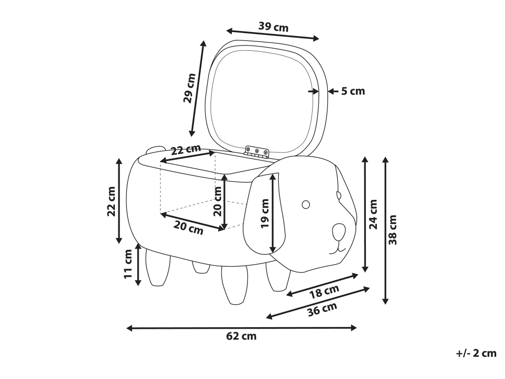 Tabouret Enfant En Velours Gris Foncé DOGGY 3 Tabouret Enfant En Velours Gris Foncé DOGGY – Image 3