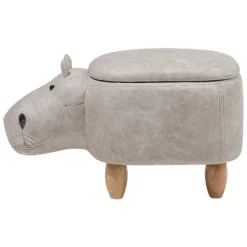 Tabouret Enfant En Cuir PU Gris Clair HIPPO -Promos Chesteris Boutique pouf 17474911