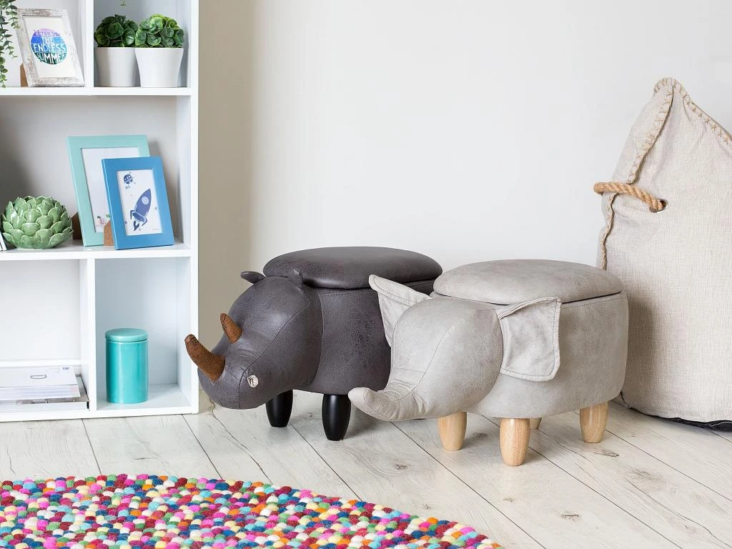 Tabouret Enfant En Cuir PU Gris Clair ELEPHANT 2 Tabouret Enfant En Cuir PU Gris Clair ELEPHANT â Image 2