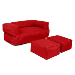 Fauteuil 2pl + Pouf Enfant Rouge 100x40x50