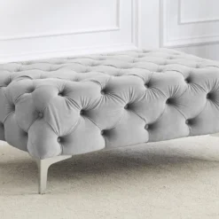 Pouf Chesterfield En Velours Gris Clair EDWINA -Promos Chesteris Boutique pouf 18364993