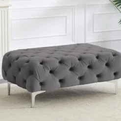 Pouf Chesterfield En Velours Anthracite EDWINA