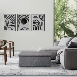 Pouf Rectangulaire Banc Gris Pliant Avec Assise