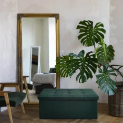 Pouf Rectangulaire De Rangement Pliable Vert Gain De Place