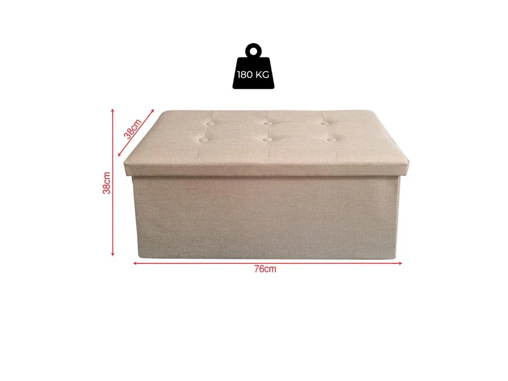 Pouf Rectangulaire De Rangement Beige Avec Couvercle Repose-Pieds 3 Pouf Rectangulaire De Rangement Beige Avec Couvercle Repose-Pieds – Image 3