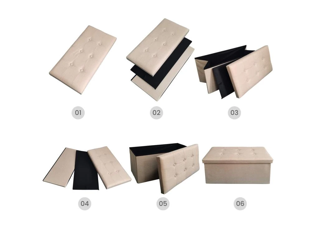 Pouf Rectangulaire De Rangement Beige Avec Couvercle Repose-Pieds 5 Pouf Rectangulaire De Rangement Beige Avec Couvercle Repose-Pieds – Image 5