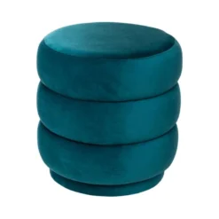 Pouf En Velours Bleu Carnard D 40 X H 40 Cm