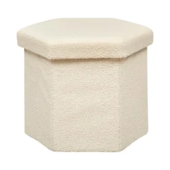 Pouf Pliant Et Coffre De Rangement En Tissu à Bouclettes Blanc Ivoire